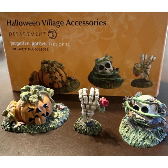 Department 56 Other - Dept  56 Forgotten Garden Set/3 Halloween Village Accessories In Box PLUS BONUS